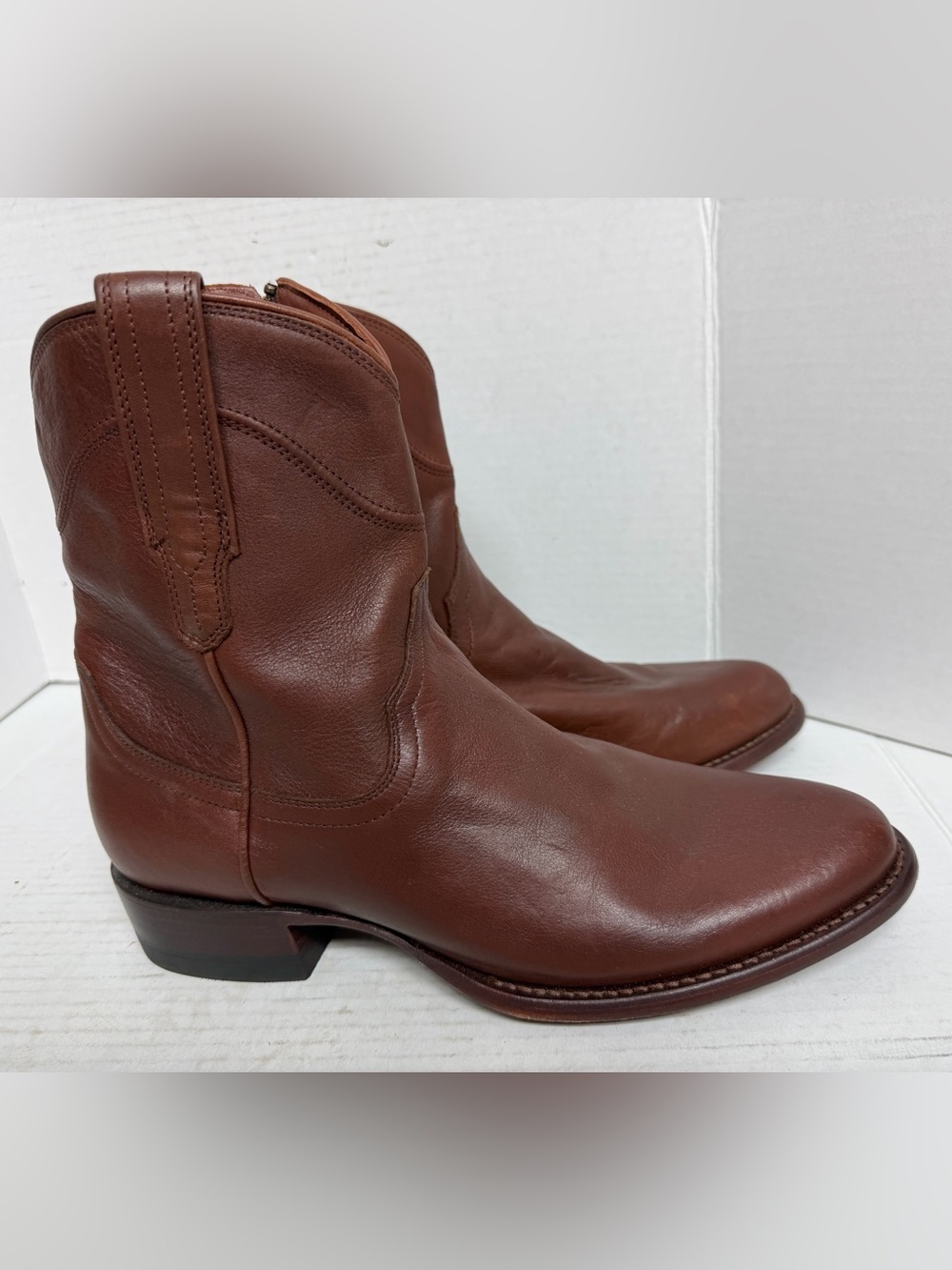 NEW Tecovas Men Hazelnut Brown Leather The Dean Western Boots Side Zip 9.5D READ